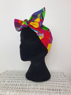 Self tie headscarf. You can wear it as a pin up head scarf, in a bow, as a turban, as a neck scarf, around your pony tail and even tie it on the handles of you bag. They are very versatile. * 10cm approx at the widest point. * 100% cotton * Comes in 3 lengths:                                Standard 35.5 inches approx (photographed)                               Large 37.5 inches approx                               Extra Large 39.5 inches approx Due to the handmade nature of this item, slight v Multicolor Party Headscarf, Multicolor Headband Headscarf As Gift, Trendy Summer Party Headscarf, Trendy Festival Headscarf In Headband Shape, Trendy Multicolor Headwrap For Festival, Trendy Headband Style Headwrap, Trendy Multicolor Headscarf As A Gift, Trendy Multicolor Headscarf For Gift, Trendy Multicolor Festival Headwrap