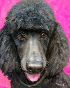 a painting of a poodle with its tongue out and eyes wide open greeting card