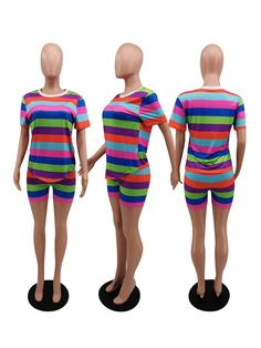 DescriptionDesign:Tie-Dye. Rainbow Striped.Crewneck. Summer Shirts. and Bodycon Rompers Jumpsuits Suit.Features: Polyester fabric. It is a soft and stretchy pajama set club outfits women sweatsuits tracksuits 2 pieces set to show your perfect curve.Occasions: It is perfect for summer. spring. gifts. casual. home. sports. yoga. dance. night out. club. dancing. party. hiking. jogging. running. dating. or vacation. etc.Size Chart(Inch): Spring Multicolor Stretch Sleepwear, Casual Multicolor Short Sleeve Sleepwear, Casual Stretch Sleepwear Matching Set, Multicolor Short Sleeve Casual Sleepwear, Multicolor Crew Neck Sleepwear For Loungewear, Multicolor Cotton Sleepwear With Crew Neck, Casual Multicolor Sets For Pajama Party, Multicolor Stretch Cotton Sleepwear, Stretch Multicolor Cotton Sleepwear