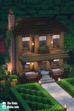 It shows a Minecraft Dark Oak and Spruce Small mansion with a garden on from of the build, with the BSL shaders. Spruce Farmhouse Minecraft, Spruce And Deepslate House Minecraft, Minecraft Houses Spruce Forest, Minecraft Dark Wood House, Spruce Minecraft House Ideas, Spruce Forest House Minecraft, Minecraft House Dark Oak