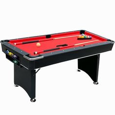 a pool table with two cues and balls on the top, in front of a white background