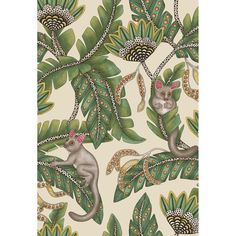 a wallpaper with monkeys and leaves on it