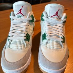 White/Pine Green Air Jordan Retro Sp Very Very Gently Used; In Almost Pristine Condition And Comes With Original Box Green Low-top Air Jordan 4, Air Jordan 4 Green With Boost Midsole, Green Air Jordan 4 With Boost Midsole, Green Low-top Air Jordan 4 With Cushioned Footbed, Green Custom Sneakers With Perforations And Round Toe, Nike Shoes Air, Air Jordan Retro, Jordan 4 Retro, Air Jordan 4