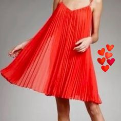 Pretty Vibrant Red. So Cute For Causal Wear With Sandals Or Dressed Up. The First Photo Isn’t The Actual Dress, Just A Very Similar Style. Red Mini Dress For Summer Evenings, Red Sleeveless Pleated Mini Dress, Red Pleated Sleeveless Mini Dress, Chic Red Pleated Dress, Elegant Red Flowy Mini Dress, Red Pleated Mini Dress, Red Pleated Cocktail Mini Dress, Chic Flowy Red Dress, Elegant Red Mini Dress For Vacation