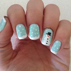 Cute Snowman Nails, Winter Nail Art Simple, Snowmen Nails Design, Snow Man Nail Art, Holiday Nails For Kids, Kids Winter Nails, Blue Snowman Nails, Snowman Acrylic Nails, Winter Nails For Kids