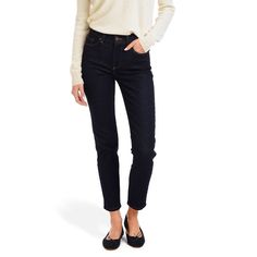 Mom - Oliver - Dark Blue Bow Women, Blue Jean, High Jeans, Slim Fit Jeans, Colored Jeans, Heavy Weight, Cold Weather, Straight Leg Jeans, Blue Jeans