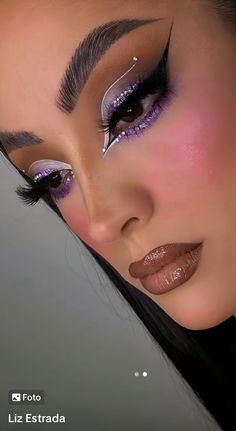 Purple And Sliver Makeup, Purple Eyeshadow Looks With Rhinestones, Purple Glam Makeup Black Women, Purple Metallic Eye Makeup, Purple Rave Eyeshadow, Makeup Inspo, Eye Makeup, Makeup Looks, Makeup