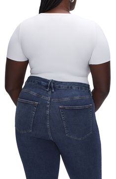 Designed to fit every body, these shapely skinnies feature a cool indigo wash and a smoothing high waist. 28 1/2" inseam; 10" leg opening; 10 1/2" front rise; 15" back rise (size 8) Zip fly with button closure Five-pocket style 98% organic cotton, 2% elastane Machine wash, line dry Imported Women's Clothing Organic Content Standard (OCS)–certified. OCS uses third-party verification to confirm the amount of organically grown material in a final product OEKO-TEX®–certified materials free of harmfu Medium Wash Cropped Fitted Jeans, Fitted Cropped Denim Blue Bottoms, Fitted Cropped Dark Wash Jeans, Dark Wash Stretch Cropped Tops, Dark Wash Cropped Stretch Tops, Fitted Dark Wash Bottoms With 5-inch Inseam, Cropped Dark Wash Stretch Tops, Versatile Fitted Denim Tops, Fitted Denim Tops