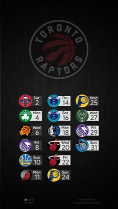 the toronto raptors logo is shown on a black background with different colors and numbers