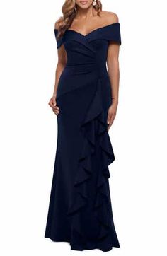 Xscape Beaded Short Sleeve Ruched Gown | Nordstrom Knit Gown, Xscape Dresses, Mother Of The Bride Dresses Long, Ruffle Gown, Scuba Knit, Mother Of Groom Dresses, Mob Dresses, Column Gown, Midi Cocktail Dress