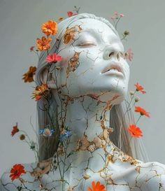 a woman with flowers on her head and body is shown in this artistic photo by the photographer