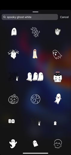 an iphone screen with halloween stickers on it and the text, spooky ghost white