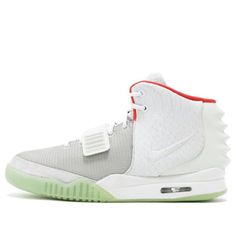 Nike's Air Yeezy 2 NRG 'Pure Platinum' sneaker is a stylish and functional option for both athletes and fashionistas alike. The unique design features a blend of grey hues on the upper, with a pop of bright red on the collar lining. The snakeskin texture on the side panels and prominent ridges on the molded rubber heel add a touch of luxury to the shoe, while the Air Tech Challenge II midsole provides cushioning and support. Whether you're hitting the gym or hitting the town, Nike's Air Yeezy 2 NRG 'Pure Platinum' sneaker is a great choice. (SNKR) Nike Custom Gray Sneakers For Light Sports, Modern Nike Custom Sneakers With Boost Midsole, Nike Custom Sneakers With Boost Midsole For Light Sports, High-top Basketball Shoes With Translucent Outsole, Gray Custom Sneakers With Translucent Outsole For Light Sports, Gray Custom Sneakers For Light Sports With Translucent Outsole, Nike Breathable High-top Sneakers, Nike Custom Breathable Synthetic Sneakers, Gray High-top Breathable Sneakers