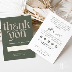 two wedding thank cards on top of each other with the words'thank you'written on them