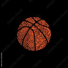 a fingerprint in the shape of a basketball ball on a black background with an orange circle