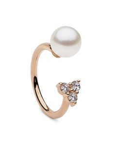 18kt rose gold polished finish South Sea pearl white sapphires open cuff design Rose Gold Open Pearl Ring, Luxury Open Pearl Ring, Luxury Pearl Drop Open Ring, Luxury Yellow Gold Open Pearl Ring, Luxury Open Pearl Ring With Polished Finish, Cuff Design, Sea Pearl, South Sea Pearls, Gold Polish