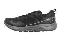 the columbia running shoe is black and grey