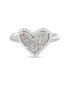 What's not to love about the Ari Heart Silver Band Ring in Platinum Drusy, defined by an asymmetrical design of one of the world's most iconic symbols? Iconic Symbols, Heart Band, Unique Gift Items, Gold Band Ring, Silver Band Ring, Asymmetrical Design, Brass Material, Exquisite Jewelry, Fun Ideas