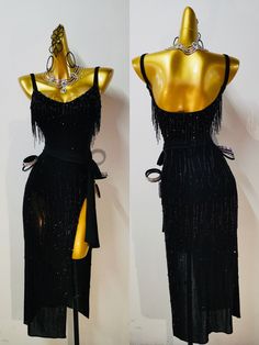 All dresses are custom made based on your measurements and will take 35-40 days for production and 1-2 weeks for delivery. Urgent order is available at additional cost. All prices in the listings are based on XS/S size, if you have a different size, the cost may increase due to more fabric and embellishments are required to keep the visual effect of the same design. You may share your height weight bust waist hip measurements with us to confirm your price before placing an order. You may alter t Black Tango Dress, Black Salsa Dress, Ballroom Rhythm Dress, Black Dress With Boning For Gala, Elegant Long Dress For Costume Party, Long Fitted Cocktail Dress, Fitted Party Dresses With Customizable Length, Customizable Length Fitted Party Dresses, Fitted Floor-length Dress With Boning