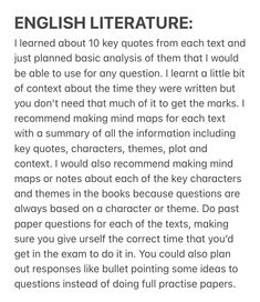 an english literature text with the words, i learned about 10 key quotes from each text and