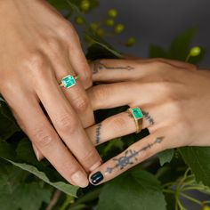 This remarkable ring showcases a 2.34-carat emerald set in 18K yellow gold and complemented by brown diamonds. These ancient gemstones, adored by Queen Cleopatra, are celebrated for their lush green color. Satomi meticulously selects each stone for its distinctive beauty and scarcity, ensuring every piece is original. Our NYC studio carefully crafts every piece, adding a touch of uniqueness to our designs. Please note that this ring can only be resized ±1.5 sizes from its original size. Queen Cleopatra, Emerald Set, Brown Diamonds, Emerald And Diamond Ring, Nyc Studio, Brown Diamond, Emerald Ring, Lush Green, Ring Collections