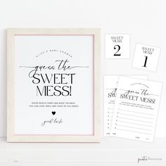 the sweet mess printables are on display next to each other