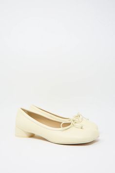 MM6 - Ballet Shoe in Cream | Oroboro Store • Luxury Boutique • New York, NY Leather Flats With Block Heel For Spring, Leather Ballet Flats With Bow For Spring, Cream Leather Ballet Flats For Work, Formal Square Toe Ballet Flats For Spring, Formal Spring Square Toe Ballet Flats, Leather Ballet Flats With Bow For Office, Spring Ballet Flats With Bow And Square Toe, Cream Almond Toe Ballet Flats For Work, Low Heel Ballet Flats With Bow For Work