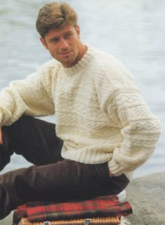 PDF Mens and Boys Aran Sweater Knitting by PDFKnittingCrochet Drop Sleeve Sweater, Aran Sweaters, Look 80s, Aran Jumper, Sweater Outfits Men, Jumper Pattern, Sweater Knitting Pattern, Jumper Knitting Pattern, Aran Sweater