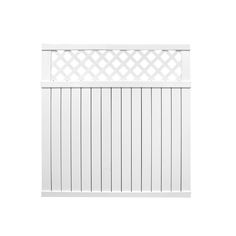 a white fence with lattice design on the top and bottom panel, against a white background