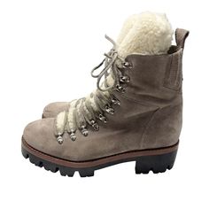 Condition Is Pre Owned. No Box. Sherpa Trim. Suede. Combat Boots. Lace-Up At Front. Exposed Zip At Side. Covered Elastic At Ankle. Rubber Sole. Winter Suede Hiking Boots With Vibram Sole, Winter Lace-up Boots With Almond Toe, Winter Lace-up Boots With Removable Insole, Winter Almond Toe Lace-up Boots, Winter Hiking Boots With Reinforced Heel And Round Toe, Winter Suede Hiking Boots, Winter Lace-up Boots With Lug Sole And Closed Toe, Winter Suede Lace-up Boots Medium Width, Winter Medium Width Suede Lace-up Boots