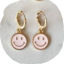 Fun Pink Hoop Earrings As Gift, Pink Fun Hoop Earrings As Gift, Fun Pink Hoop Earrings For Gift, Trendy Adjustable Earrings For Birthday, Trendy Birthday Earrings For Pierced Ears, Playful Pink Hoop Earrings Gift, Cheerful Smiley Face Jewelry As Gift, Pink Smiley Face Jewelry For Everyday, Cute Hypoallergenic Hoop Earrings