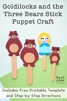 the three bears stick puppet craft includes free printable templates and step - by - step directions