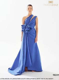 One Shouldered Asymmetrical Cut Out Dress with High Slit and Bow. Plastic Dress, Tarik Ediz, Taffeta Fabric, Pure Elegance, Unique Prom Dresses, Evening Dresses For Weddings, Asymmetrical Neckline, Spring 2023, Dress Cover