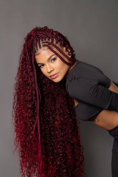 Black And Red Hairstyles For Black Women, All Red Box Braids, Box Braids Vermelho, Burgundy Boho Braids, Red Boho Braids, Red Hair Braids, Box Dreads, Burgundy Braids, Braids Hairstyles Ideas