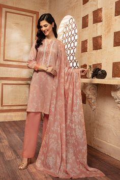 Elegant Pink Sets With Digital Print, Elegant Wedding Suits With Digital Print, Elegant Pink Printed Set, Elegant Suits With Printed Motifs For Eid, Elegant Digital Print Suits For Eid, Elegant Formal Suit With Printed Motifs, Elegant Cotton Suit For Eid, Spring Formal Printed Lawn Suit, Elegant Printed Unstitched Suit For Formal Occasions