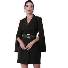 This beautiful dress is very stylish with a notched lapel collar, button down, slit sleeves, a belted waist, and blazer dress. Complete your professional look with this belted waist blazer dress. Suitable for many occasions: evening parties, work office, ceremonies, formal, casual, business, everyday wear and more. Please allow 1-2cm difference due to different manual measurement. Blazer Dresses, Waist Blazer, Formal Casual, Work Office, Dresses Black, Womens Clothing Sizes, Blazer Dress, Collar Dress, Lapel Collar