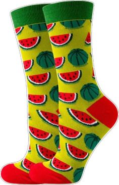 Watermelon Socks Trendy Green Cotton Socks, Casual Multicolor Summer Socks, Casual Multicolor Socks For Summer, Fun Multicolor Spring Socks, Trendy Yellow Socks For Gift, Fun Multicolor Summer Socks, Fun Multicolor Socks For Spring, Playful Pink Summer Socks, Green Summer Socks