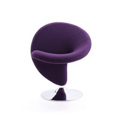 a purple chair sitting on top of a metal base