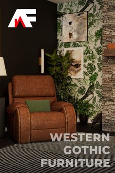 a brown recliner chair sitting in front of a fireplace