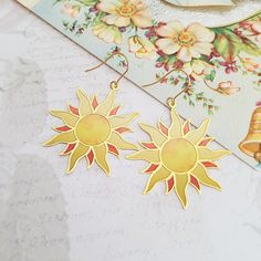 Bright Yellow Sun Earrings in Gold, Enameled Yellow and Orange Shining Sun Earrings, Celestial Theme, Gold Plated Ear Wires by TemporalFlux on Etsy Celestial Theme, Sun Earrings, Yellow Sun, Earrings In Gold, Pretty Earrings, Gold Enamel, Light Weight Earrings, Gorgeous Earrings, Bright Yellow