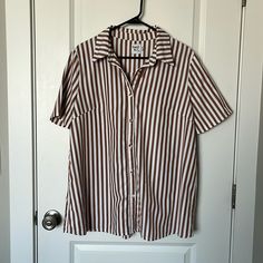 Never Worn. Oversized Button Down Striped Tee. Vertical Striped Shirt, Chloe Brown, Striped Shirt Women, White Stripes Shirt, Vertical Stripes, Striped Tee, Princess Polly, Striped Shirt, White Stripe