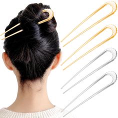 PRICES MAY VARY. 【Material】These u-shaped hair pins are made of quality metal alloy, sturdy and rustproof, not easy to break or fade in colors. Smooth surface without scratching the scalp, comfortable to us. 【Elegant Design】This hairpin features a classic french pins design that instantly elevates your hairdo from messy to chic. 【Easy to Use】Long hair sticks can be directly inserted into the hair, gently without damage, are lightweight and easy to store. Double-prong hair pins will add stability French Pins, Pins Design, U Shaped Hair, Gold Hair Accessories, Pearl Hair Pins, Bun Hair, Hair Women, French Hair, Different Hairstyles