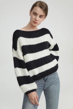 Hand Knit Woman Sweater Mohair Jumper Knit Striped Sweater Top | Etsy Oversized Striped Cozy Sweater, Cozy Oversized Striped Sweater, Striped Chunky Knit Crew Neck Sweater, Oversized Striped Chunky Knit Sweater, Trendy Striped Chunky Knit Sweater, Striped Chunky Knit Sweater, Knit Striped Sweater, Mohair Jumpers, Knit Rug