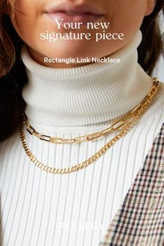 A bold chain that is lightweight and versatile! It has the chunky vibe, but without the heavy weight. This is the necklace that looks good paired with everything! Whether you wear it with a simple tee… More Necklaces Personalized, Necklace Casual, Gold Link Necklace, Meaningful Necklace, Cuban Link Necklace, Casual Necklaces, Gold Necklace Simple, Layering Necklaces, 18k Gold Necklace