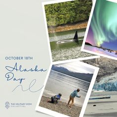 an advertisement for alaska day with photos of people and animals