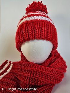 "Beautiful one of a kind hand-knitted toque for children. It is perfect for keeping your child warm and stylish. It comes in a variety of patterns and colors, and is perfect for wearing when out and about. The fabric is light and stretchy so that it can fit most children's head size. - Made from 100% acrylic - Topped with a pom pom -  Stretchy, soft and cozy - Matching scarf - Toque size, unstretched: 13\" to 17\"  Cleaning instructions: Hand wash in lukewarm water with mild soap. Lay flat to dry. **Disclaimer** - Please note the color may differ slightly based on individual monitor settings. - The toque will fit most children' head size, but the exact fit will differ from one child to another, depending on head shape, size and amount of hair." Winter Crochet Hat One Size As Gift, Handmade Beanie For Winter Gift, Winter Knitting Patterns With Yarn, Winter Yarn Hats As Gifts, Knitted Crochet Hat For Winter Gift, Winter Gift Beanie, Winter Yarn Beanie As A Gift, Handmade Beanie As Winter Gift, Winter Gift Beanie Made Of Yarn