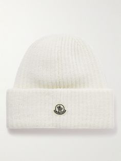 Moncler Genius' beanie has been made in collaboration with Fragment, founded by Japanese streetwear designer Hiroshi Fujiwara. It's rib-knitted from naturally insulating wool and appliquéd with both brands' logos on the wide cuff, so you can choose which to wear in the front. Designer Beanie For Winter, White Winter Hat With Embroidered Logo, White Wool Cap, White Beanies, Ultimate Gift Guide, Black Beanie, Grey Beanie, Japanese Streetwear, Black Cap