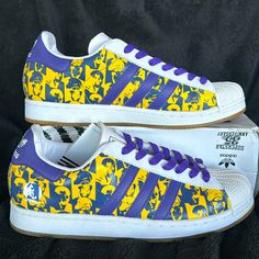 Adidas Superstar 35th Anniversary Expression Series: Andy Warhol Rare - Limited Edition Never Worn - Good As New Men’s 10.5 Purple & Yellow Iconic Andy Warhol Graphic Of Kareem Abdul-Jabbar Collectors Item Yellow Sneakers With Boost Midsole For Sports, Yellow High-top Sneakers For Sports Events, Adidas Custom Yellow Low-top Sneakers, Yellow Adidas Custom Low-top Sneakers, Custom Yellow Low-top Adidas Sneakers, Adidas Custom Yellow Sneakers For Streetwear, Abdul Jabbar, Kareem Abdul, Kareem Abdul Jabbar