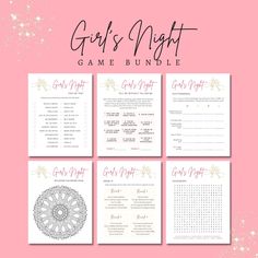 the girls night game bundle is shown on a pink background