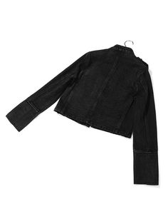 a black jean jacket on a white background